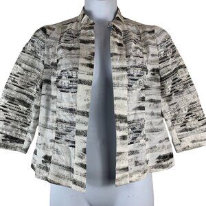 Chicos Blouse Gray White Open Front 3/4 Sleeve Size 1 Medium
